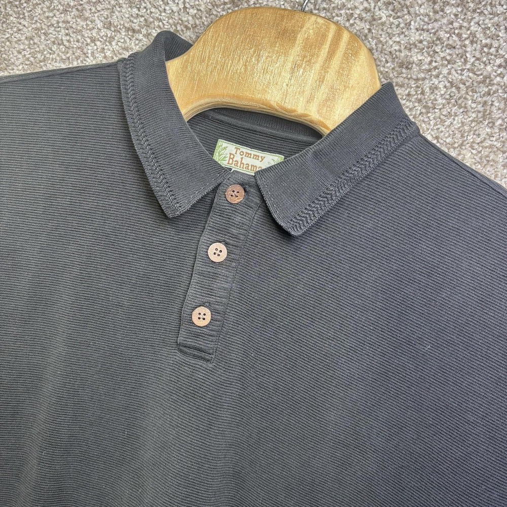 Tommy Bahama Polo Shirt Mens XL Black Silk Cotton Knit Casual Solid Short Sleeve
